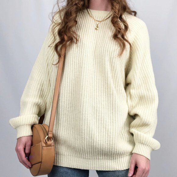 Vintage Oversized Slouchy Ribbed Cable Knit Crew Neck Sweater Preppy Academia - Picture 8 of 8